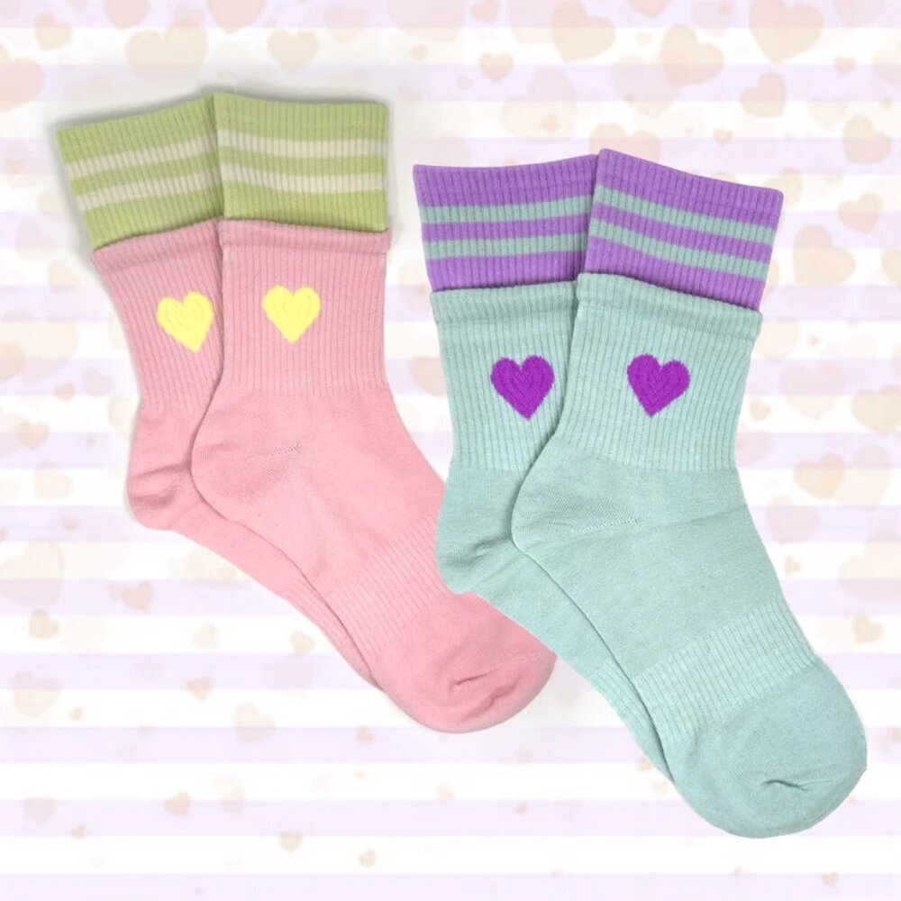 NWT Heart Cuff Sock-in-a-Sock Striped Layered Peach Socks - Picture 4 of 5